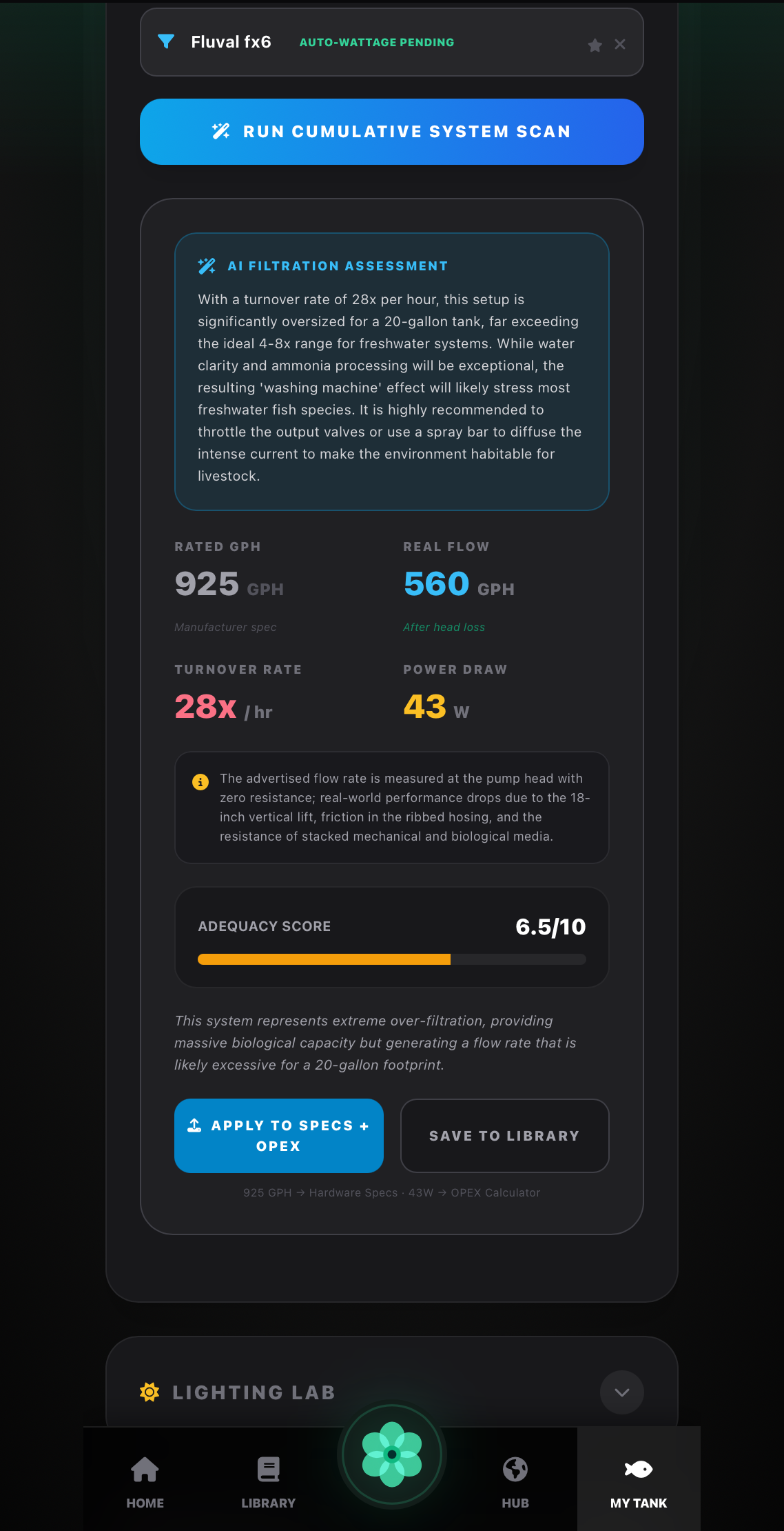 AquaLens Filter Hardware Lab Flow Calculator